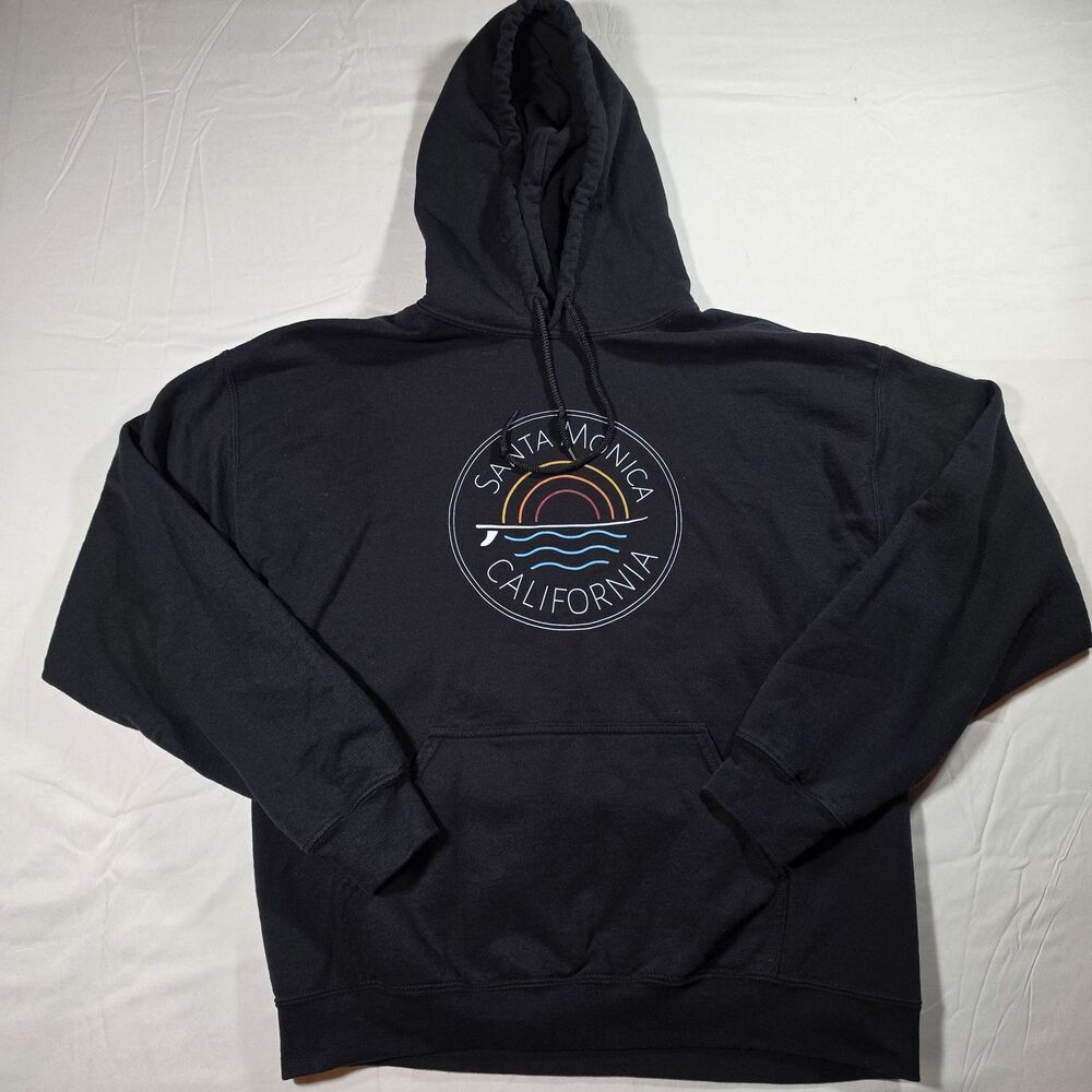 Gildan Hoodie Mens Large Black Sweatshirt Santa Monica California Graphic